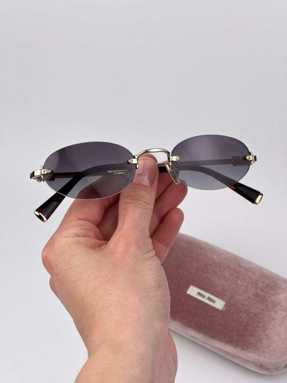 Miu Miu Women’s Sunglasses Old Gold Grey Gradient Oval Frames MUA54S ZVN5D1 NEW